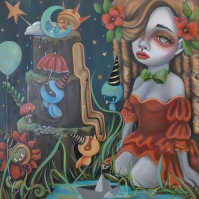 The Late Arrivals by Lizzy Falcon framed canvas print