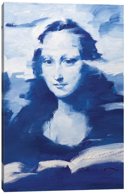 Mona In Blue Canvas Art Print - Mona Lisa Reimagined
