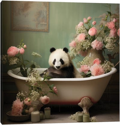 Bathroom Jungle Joy LV Canvas Art Print - Panda Art
