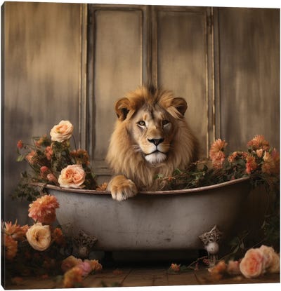 Bathroom Jungle Joy CLVII Canvas Art Print - Brown Art