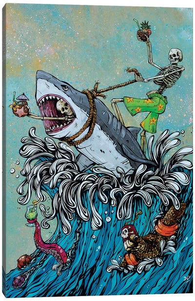 Great White Wave Canvas Art Print - Shark Art