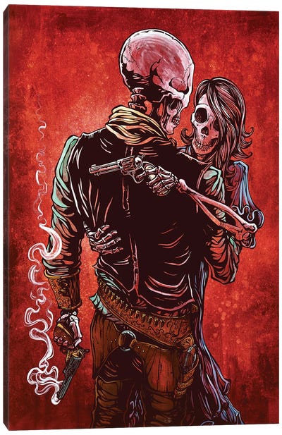 Love, Trust, And A Revolver Canvas Art Print - Red Art