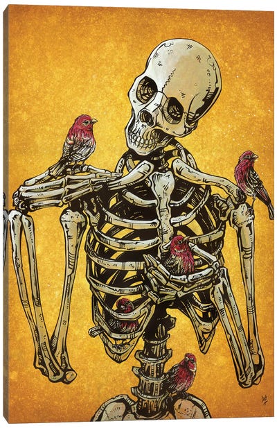 Birds Of A Feather Canvas Art Print - Skeleton Art