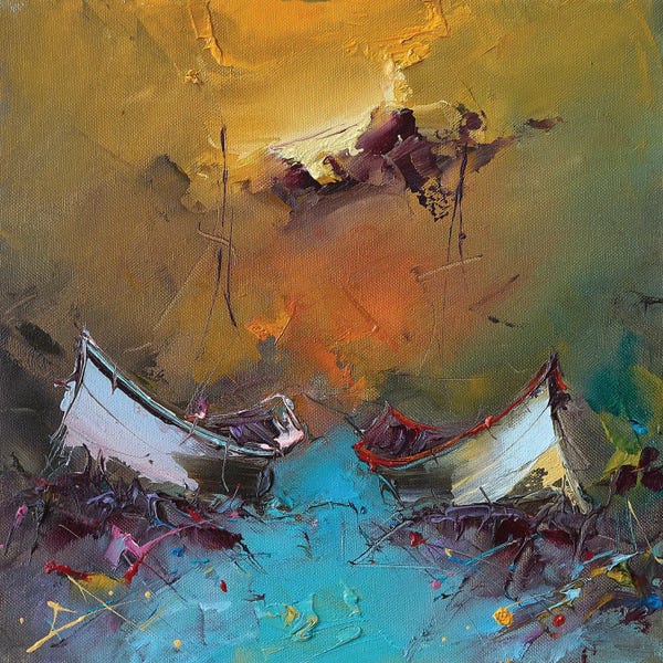 Rowboats: Sunset And Mist by Stanislav Lazarov