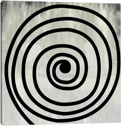 Mid Century Modern Art- Black Swirl Canvas Art Print - Circular Abstract Art