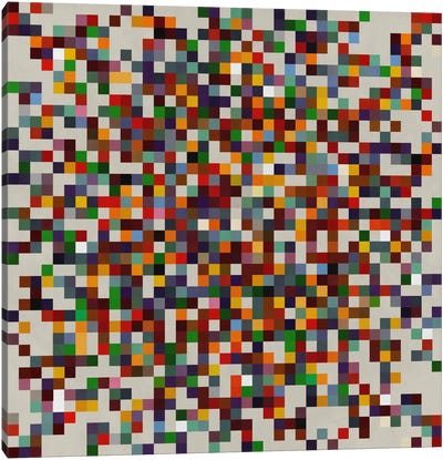 Modern Art- Pixilated Tile Art Colorful Cluster Canvas Art Print - Pixel Art