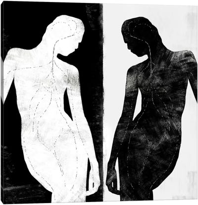 Modern Art- Contrasting Silhouette Figure Canvas Art Print - Black & White Graphics & Illustrations