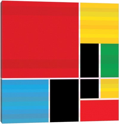 Modern Art- Colored Composition (After Mondrian) Canvas Art Print - Composition with Red, Blue and Yellow Reimagined