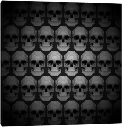 Modern Art- Pixilated Skulls Canvas Art Print - Black & White Art