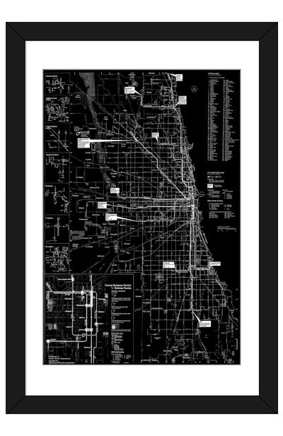Modern Art - Chicago Transit Negative Paper Art Print - Maps
