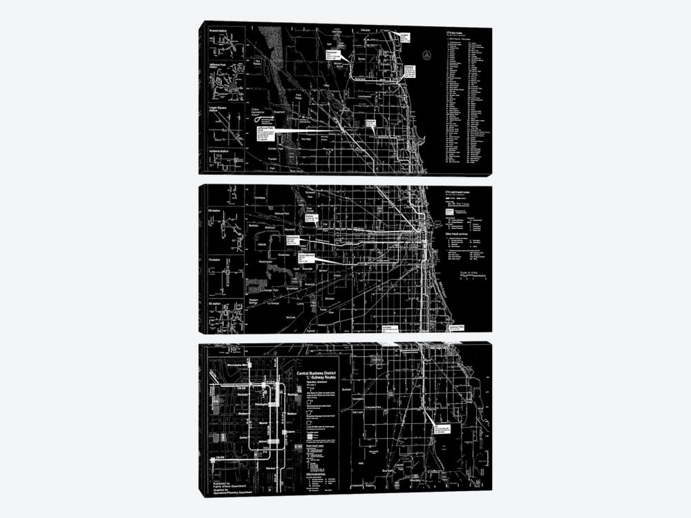 Modern Art - Chicago Transit Negative by 5by5collective 3-piece Canvas Art