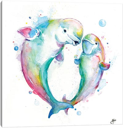 Bubbly Belugas Canvas Art Print - Sea Life Art