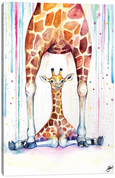 Gorgeous Giraffes In Rain Canvas Art Print - Giraffe Art