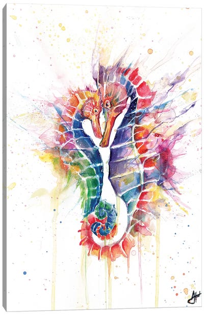 Sanguine Seahorses Canvas Art Print - Large Colorful Accents