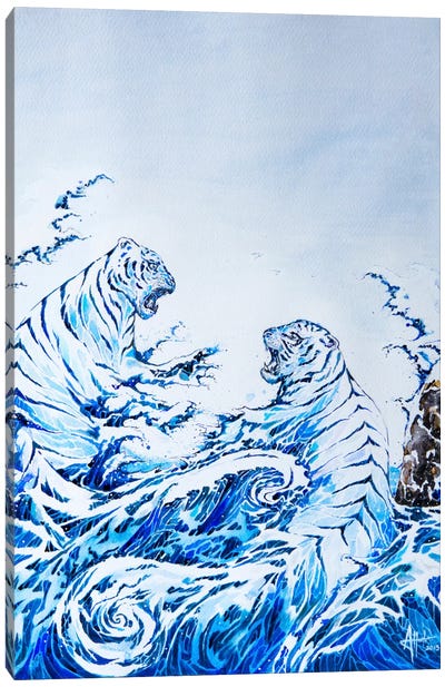 The Crashing Waves Canvas Art Print - Tiger Art