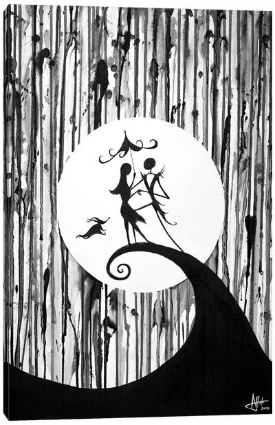 Something In The Air in B&W Canvas Art Print - The Nightmare Before Christmas