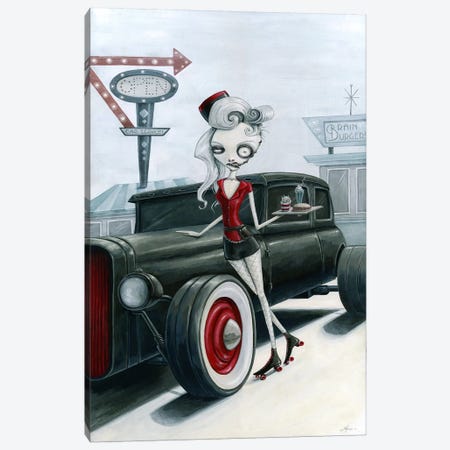 Car Service At The Brain Burger Drive-In Canvas Print #MAJ14} by Megan Majewski Art Print