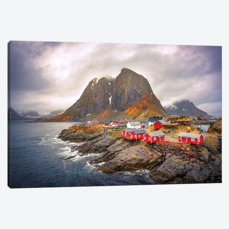 Reine Red Houses Canvas Print #MAO100} by Marco Carmassi Canvas Wall Art