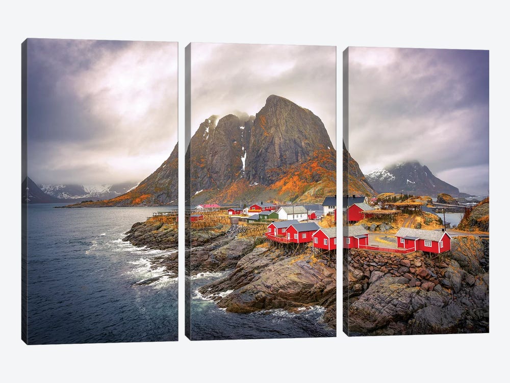 Reine Red Houses by Marco Carmassi 3-piece Canvas Artwork