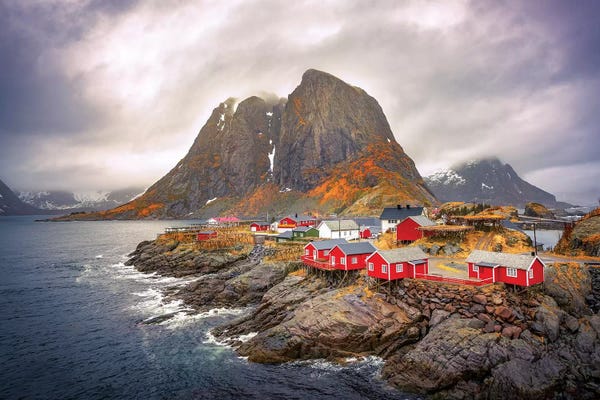 Coastal Villages & Towns: Reine Red Houses by Marco Carmassi