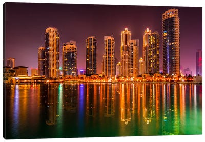 Dubai By Night Canvas Art Print - United Arab Emirates Art