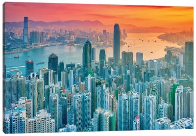 Hong Kong From The Hill Canvas Art Print - City Sunrise & Sunset Art