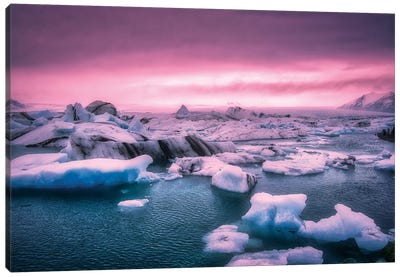 Pink Sunset Iceberg Canvas Art Print - Glacier & Iceberg Art