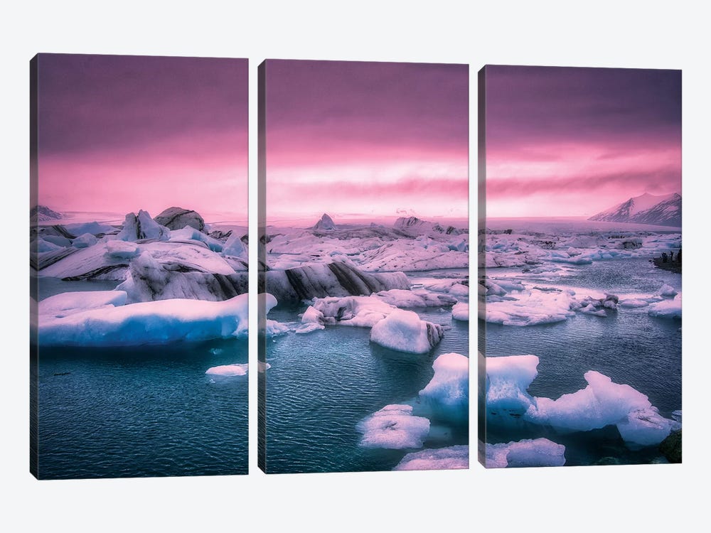 Pink Sunset Iceberg by Marco Carmassi 3-piece Canvas Art