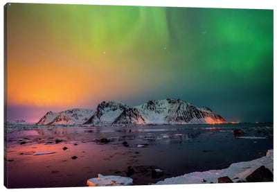 Red And Green Northern Lights Canvas Art Print - Hyperreal Landscape Photography