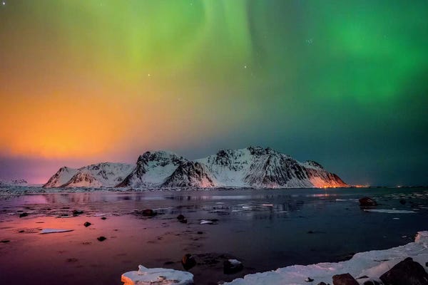 Hyperreal Landscape Photography: Red And Green Northern Lights by Marco Carmassi