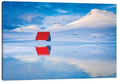 Red Loneliness Canvas Art Print - Snowy Mountain Art