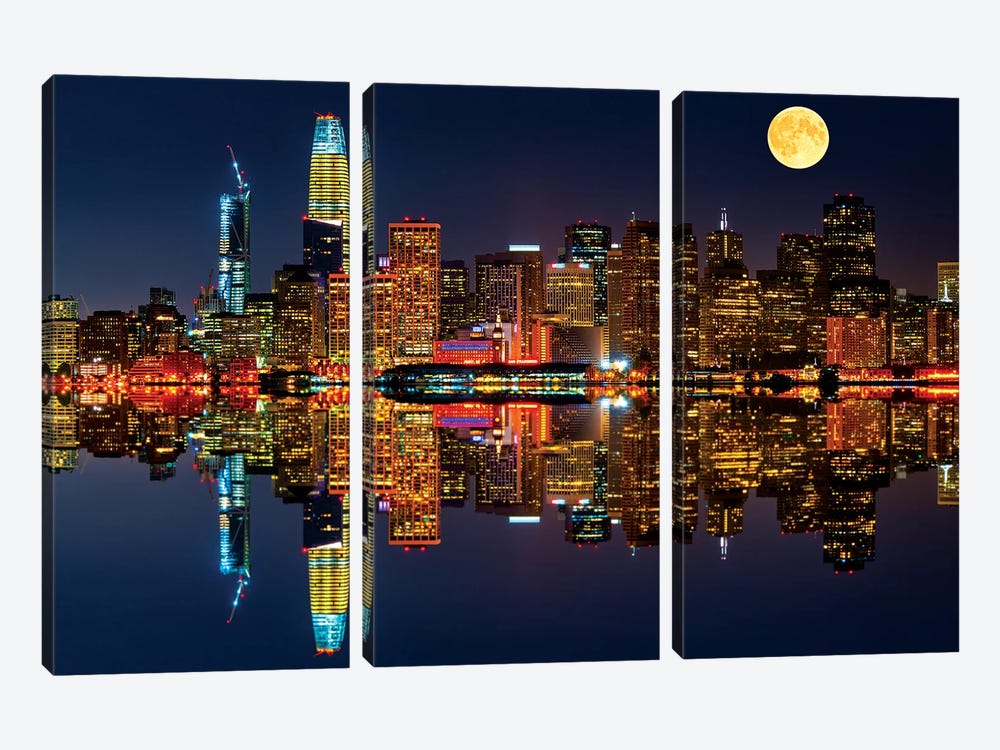 San Francisco By Night by Marco Carmassi 3-piece Canvas Wall Art
