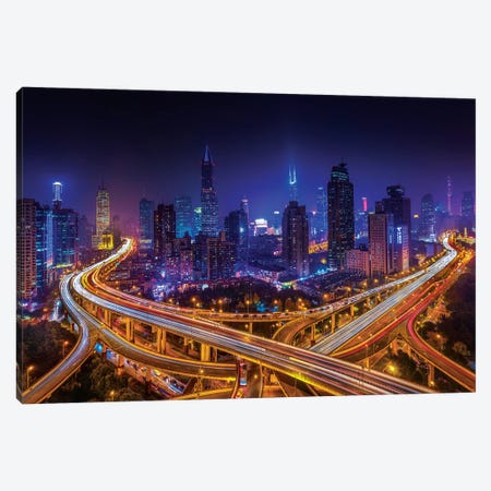 Shanghai By Night Canvas Print #MAO182} by Marco Carmassi Canvas Wall Art