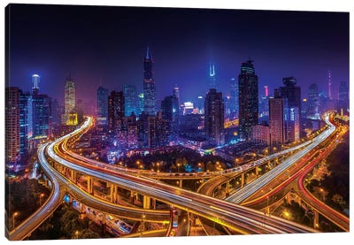 Shanghai By Night Canvas Art Print - Metropolis