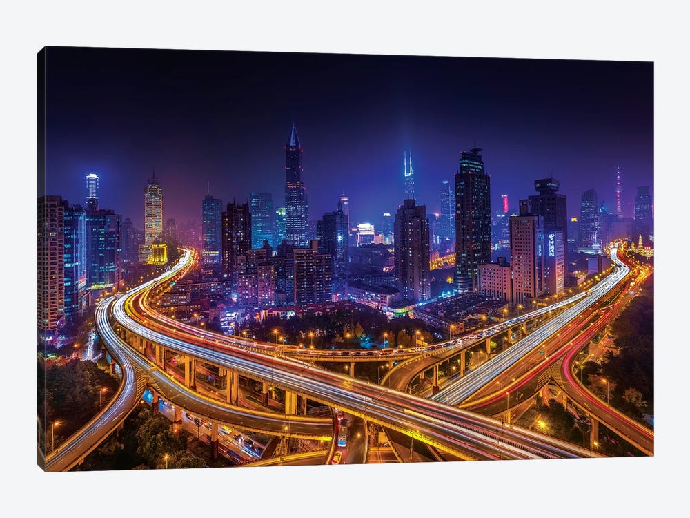 Shanghai By Night by Marco Carmassi 1-piece Canvas Wall Art