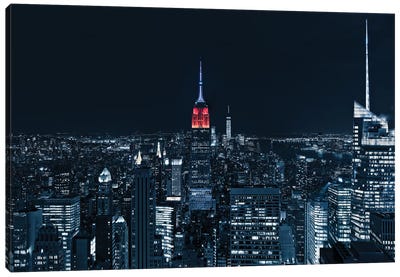 Blue Empire By Night Canvas Art Print - New York City Skylines