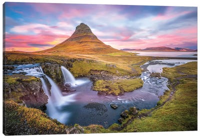 Kirkjufell Autumn Colors Iceland Canvas Art Print - Lake & Ocean Sunrise & Sunset Art