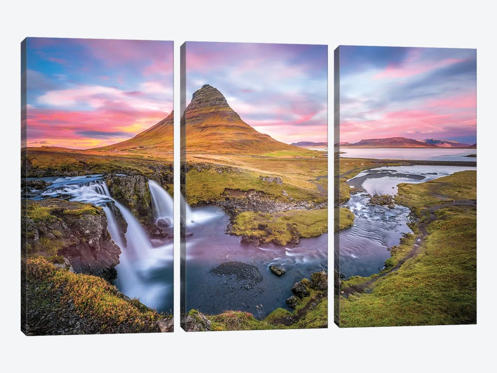Kirkjufell Autumn Colors Iceland by Marco Carmassi 3-piece Canvas Wall Art