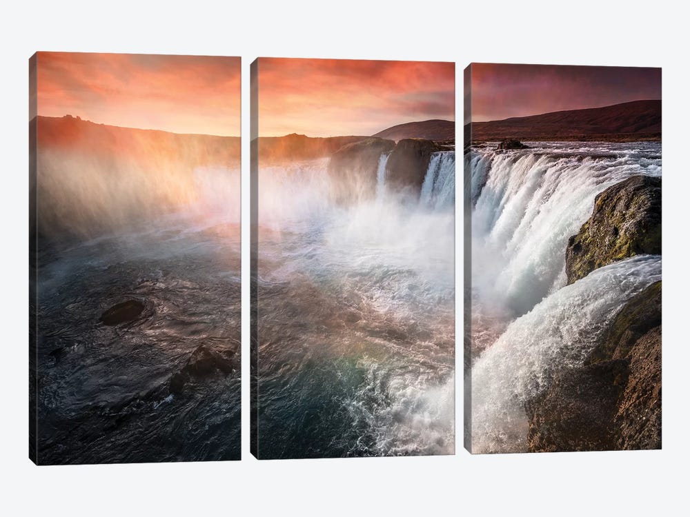 The Waterfall Of The Gods Iceland by Marco Carmassi 3-piece Art Print