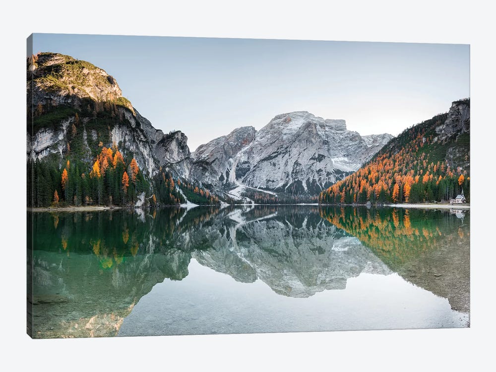 Braies Lake Reflections by Marco Carmassi 1-piece Canvas Art Print