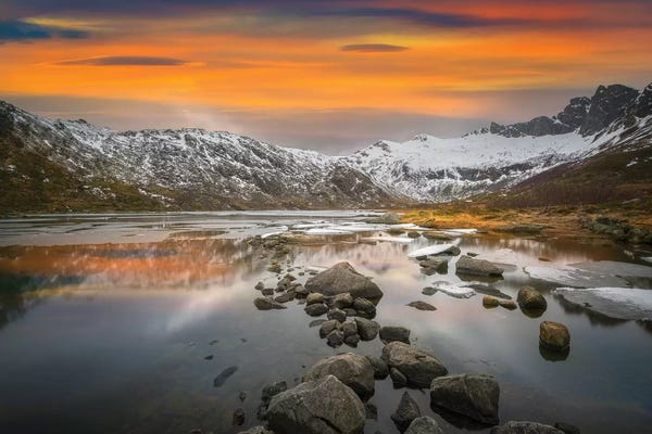 Snowy Mountains: Lofoten Warm Sunset by Marco Carmassi