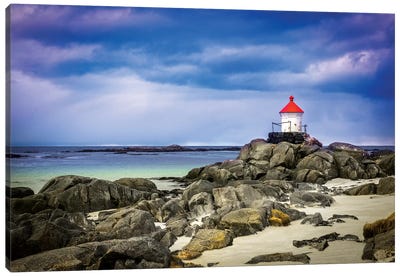 Lighthouse On Rocks Canvas Art Print - Rock Art