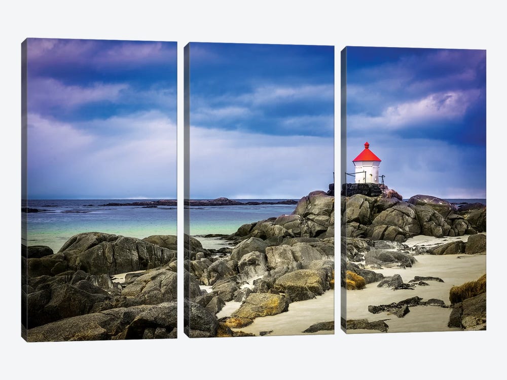 Lighthouse On Rocks by Marco Carmassi 3-piece Canvas Art