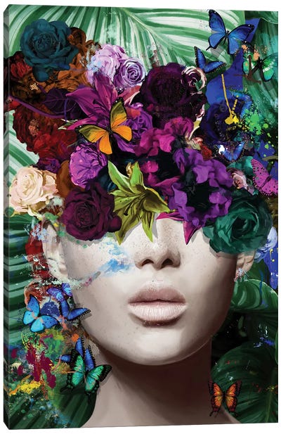Agnes With Flowers, Foliage And Butterflies Canvas Art Print - Marcio Alek