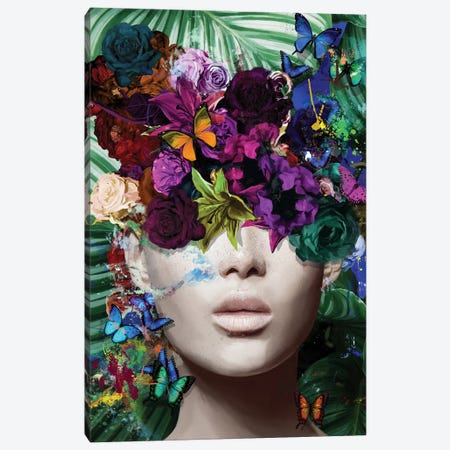 Agnes With Flowers, Foliage And Butterflies Canvas Print #MAQ11} by Marcio Alek Art Print