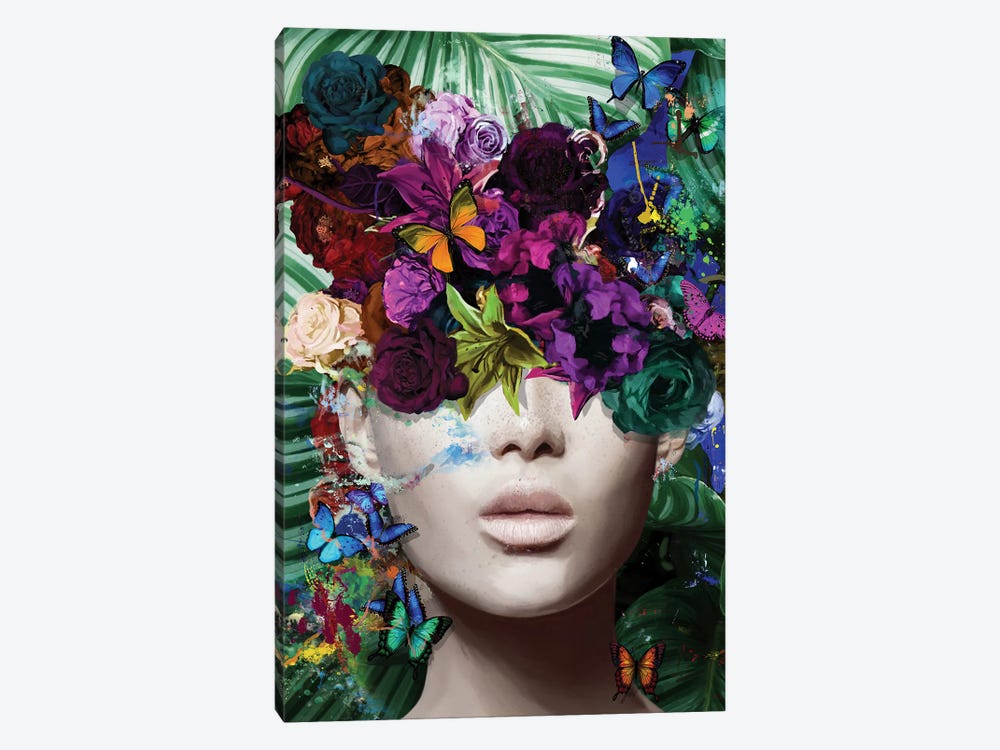 Agnes With Flowers, Foliage And Butterflies by Marcio Alek 1-piece Canvas Print