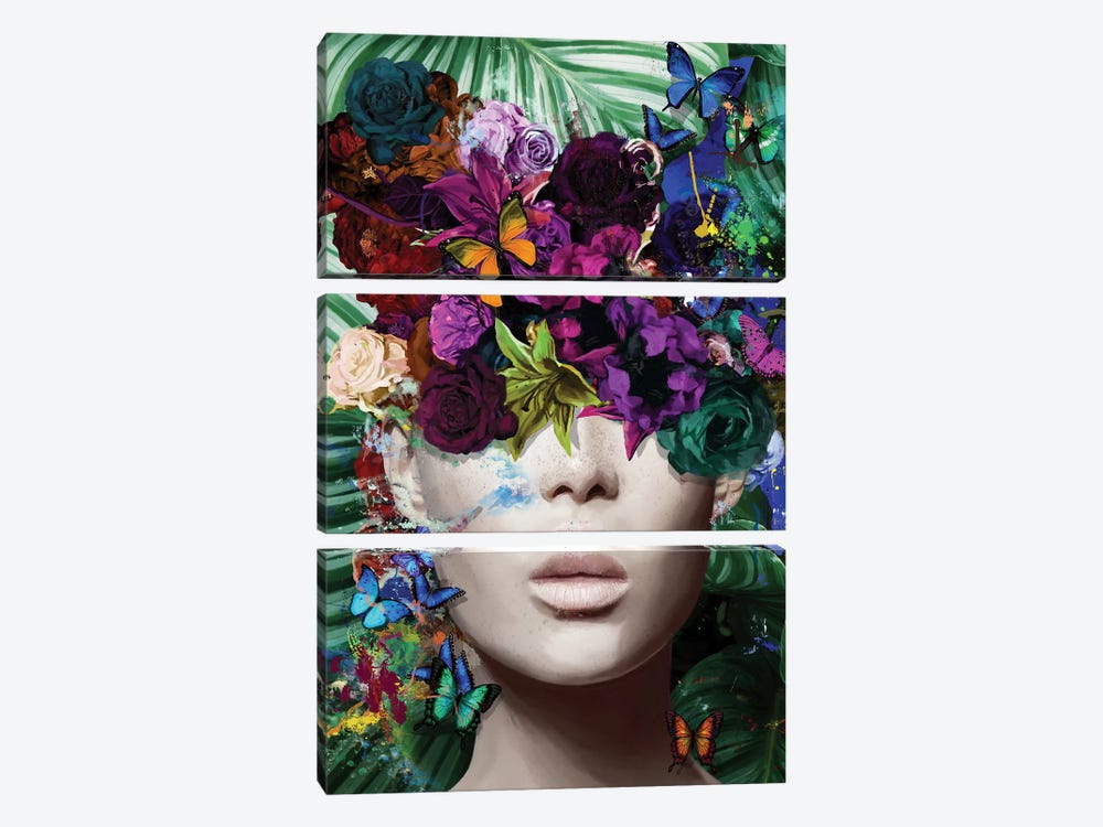 Agnes With Flowers, Foliage And Butterflies by Marcio Alek 3-piece Art Print