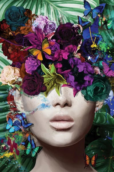 Marcio Alek: Agnes With Flowers, Foliage And Butterflies by Marcio Alek