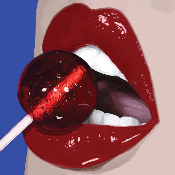 Lips: Lollypop With Blue Background by Marcio Alek