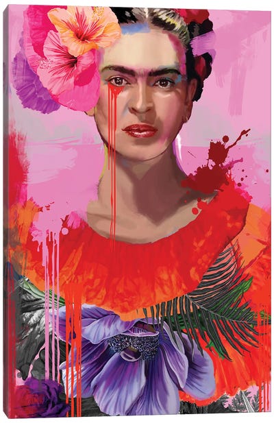 Frida With Flowers Canvas Art Print - Frida Kahlo